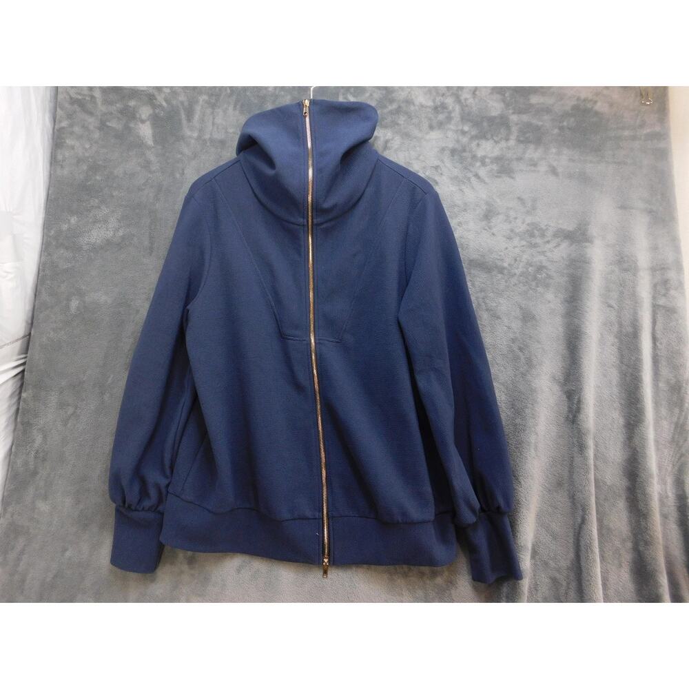 Caracilia Hoodie Womens M Blue Full Zip High Neck Balloon Sleeve Knit Pockets